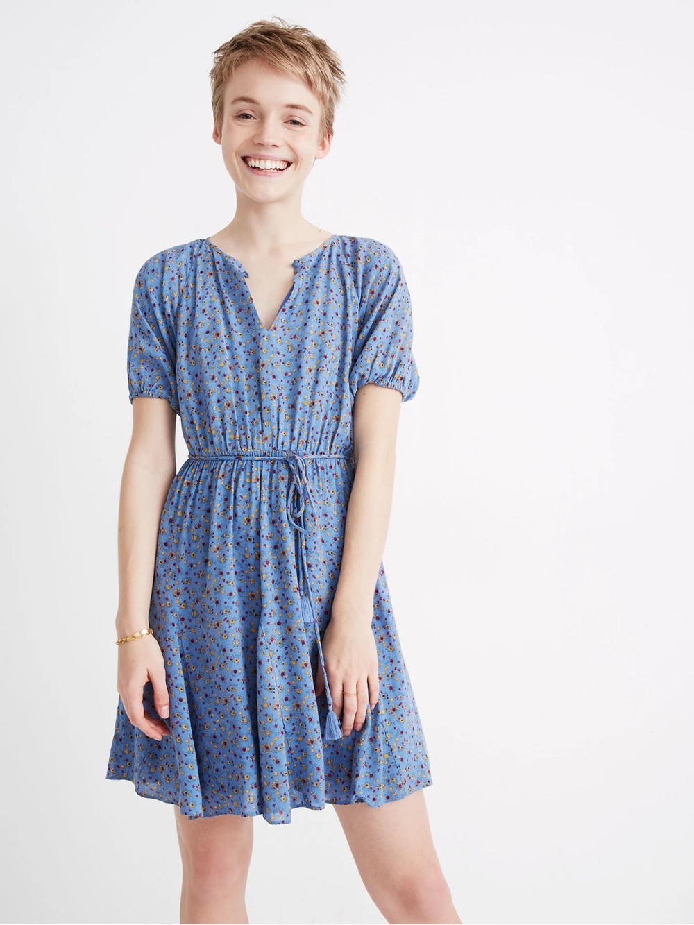 Madewell Tassel-Tie Mini Dress in Calico Floral